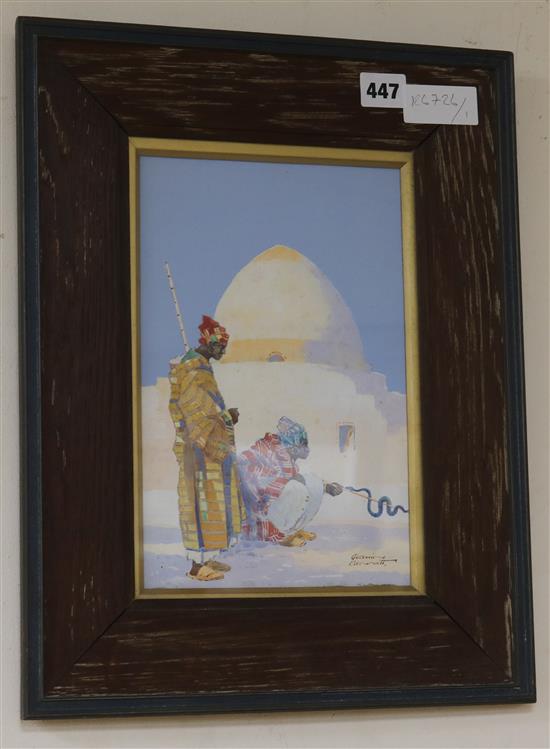 Godwin Bennett, gouache, snake charmer, signed, 26 x 17cm